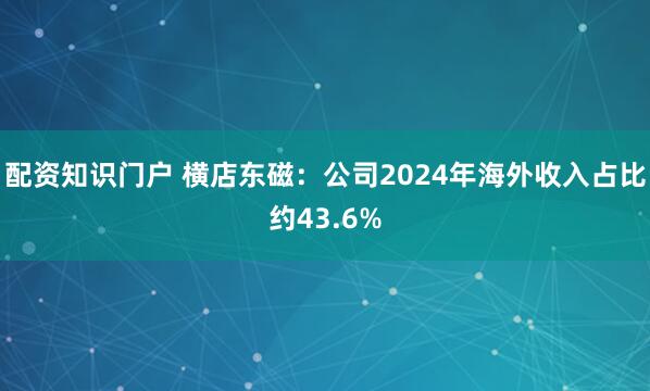配资知识门户 横店东磁：公司2024年海外收入占比约43.6%